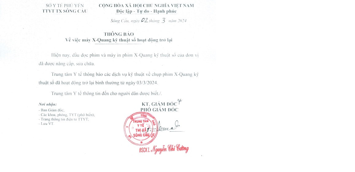 Thông báo máy X-Quang kỹ thuật số hoạt động trở lại